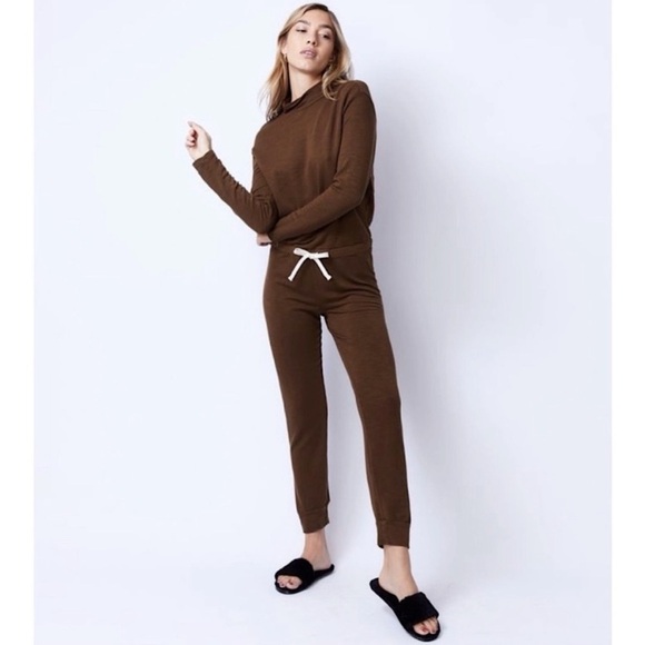 Monrow Supersoft Mock-neck Jumpsuit in Moss Brown - Picture 1 of 7